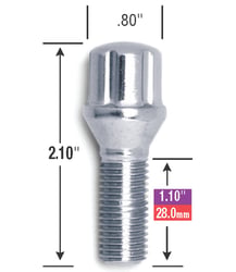 Picture of Gorilla Automotive 17125SD Small Diameter Spline Lug Bolt 12mm x 1.25 Chrome 28mm
