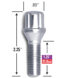 Picture of Gorilla Automotive 17015SD Small Diameter Spline Drive Lug Bolt 12mm x 1.50 Chrome 32mm