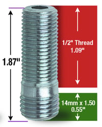 Picture of Gorilla Automotive 77748N Wheel Stud 1/2-20 to 14mm x 1.50 Dual Thread 1.87"