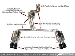 Picture of AWE Tuning 3015-42026 Touring Edition Cat-Back Exhaust System - B8 Audi S5 4.2L Diamond Black Tips