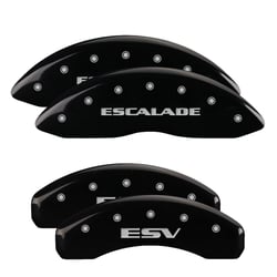 Picture of MGP Caliper Covers 35015SESVBK Escalade ESV Brake Caliper Cover Set Black Silver