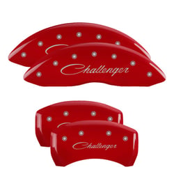 Picture of MGP Caliper Covers 12162SCLSRD Red Powder Coated Brake Caliper Covers Set of 4 with Challenger Logo