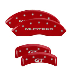 Picture of MGP Caliper Covers 10095SMG1RD Set of 4 caliper covers, Engraved Front: Mustang - Engraved Rear: SN95/GT, Red powder coat finish, silver characters.