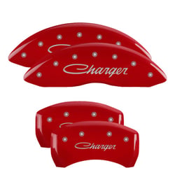 Picture of MGP Caliper Covers 12162SCHSRD Red Powder Coat Brake Caliper Covers with Charger Logo