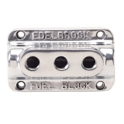 Picture of Edelbrock 12851 Polished Aluminum Triple Outlet Fuel Block Kit
