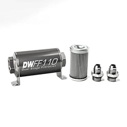 Picture of DeatschWerks 8-03-110-010K-8 In-Line Fuel Filter Kit 10 Micron Stainless Steel -8AN 110mm