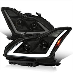 Picture of Spec-D 2LHP-G37082SM-SQ-RS Black Housing Smoke Lens Projector Headlights with LED Sequential Turn Signals