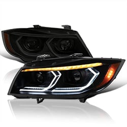 Picture of Spec-D 2LHP-E9005SM-G2-RS Black Smoke Dual Projector Headlights with 3D LED Tube for BMW E90/E91
