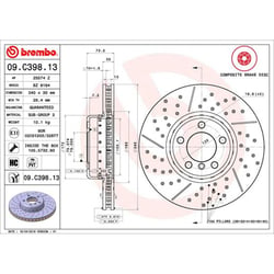 Picture of Brembo 09.C398.13 UV Coated Cross-Drilled Slotted Brake Rotor 340mm