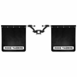 Picture of Rock Tamers 112 3-Inch Hub Hitch-Mounted Mudflap System Matte Black with Stainless Steel Trim Plates